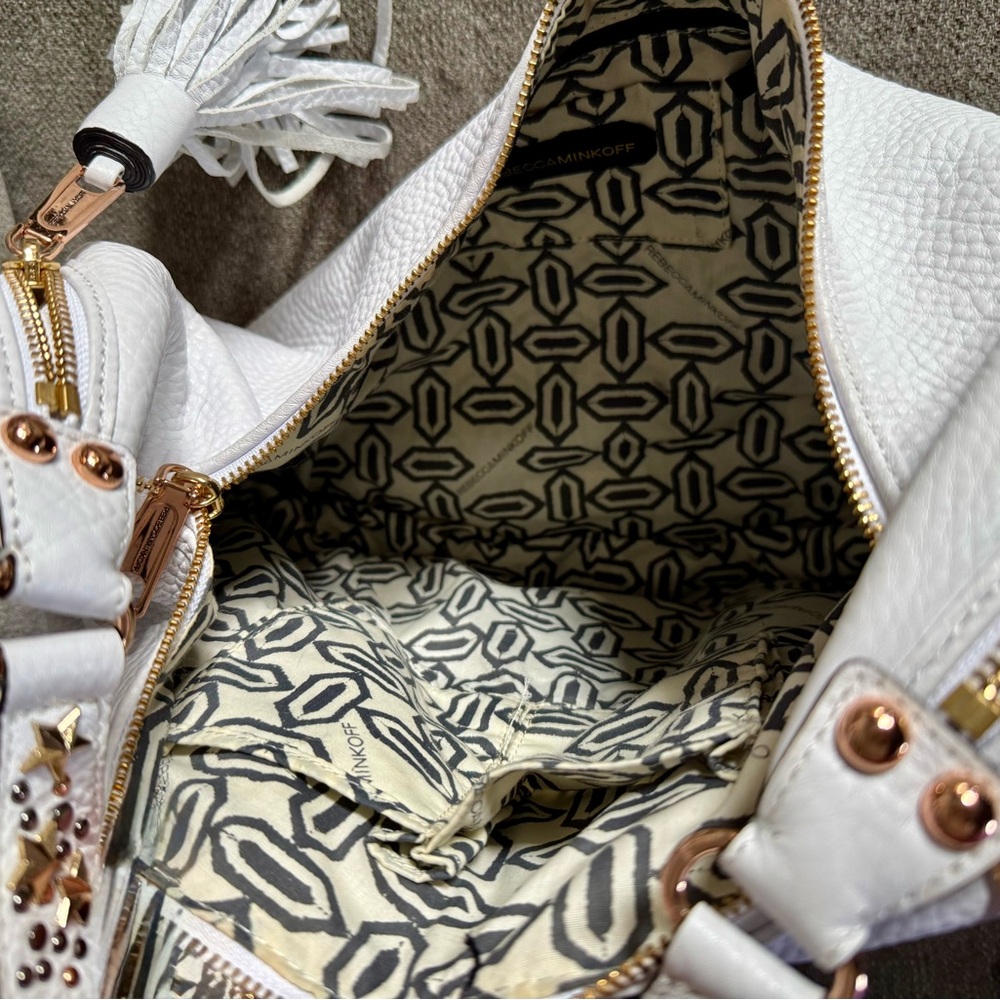 Rebecca Minkoff White Leather Hobo Bag with Fringe - Picture 4 of 4